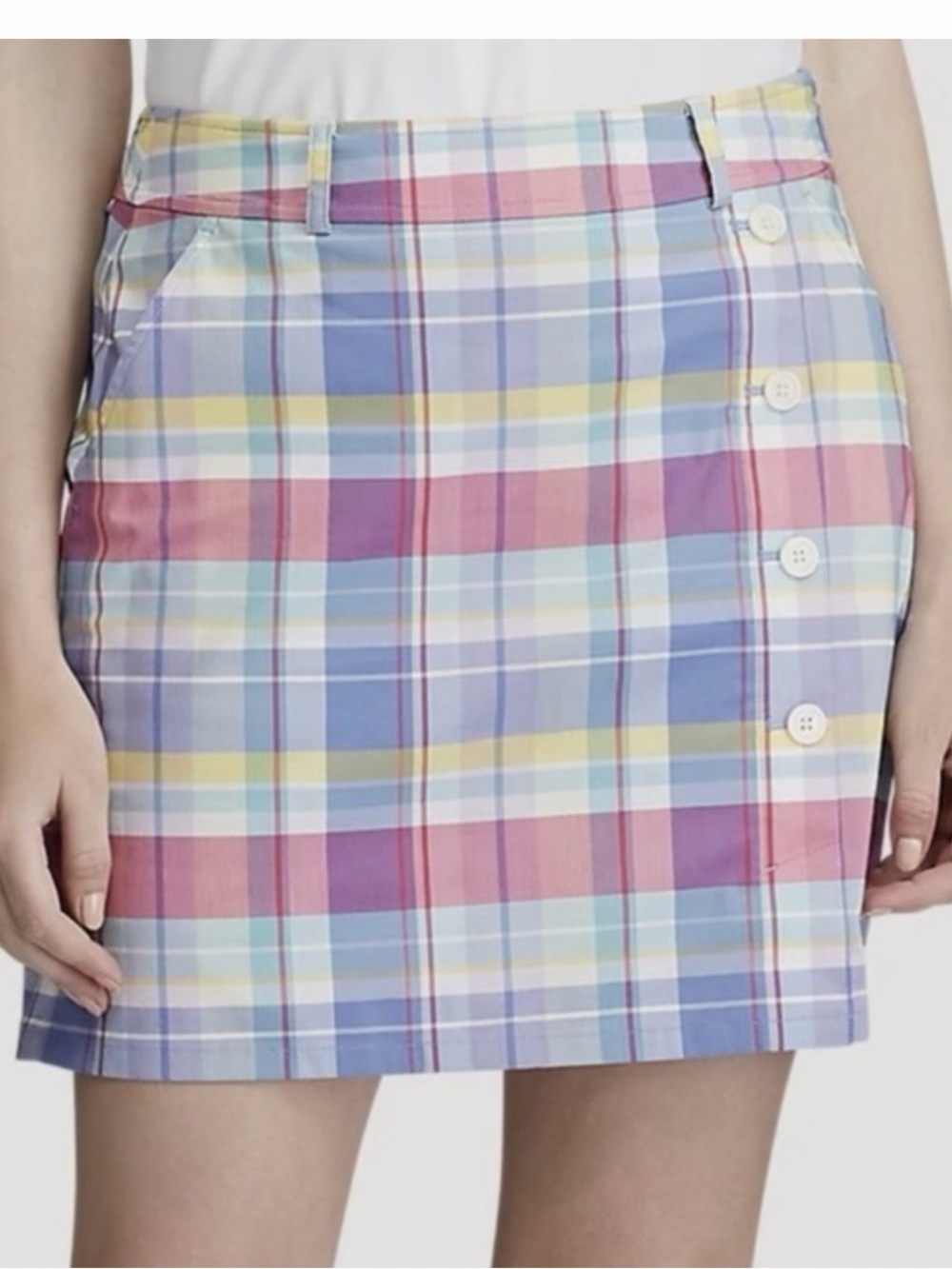 Polo Golf Ralph Lauren Plaid Button-Front Mini Skirt in Pastel Multi size 2